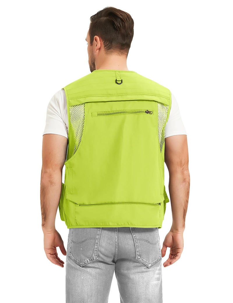PEHMEA Men's Fishing Vest Utility Detachable Summer Vests with Pockets for Safari Travel Outdoor Work Photo Cargo Fly(Green-M) - Image 5